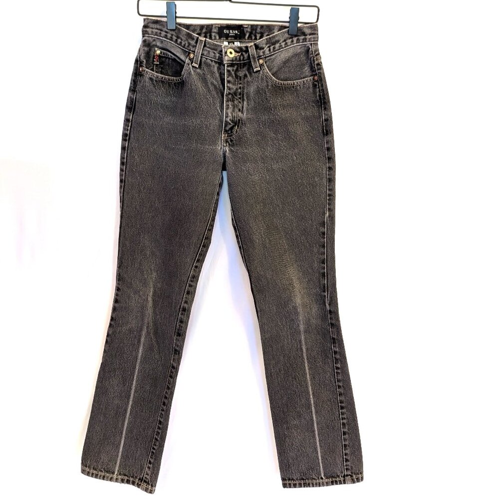 VINTAGE 90s Guess | 100% Cotton Straight Leg Jeans in Washed Black/Gray Size 27
